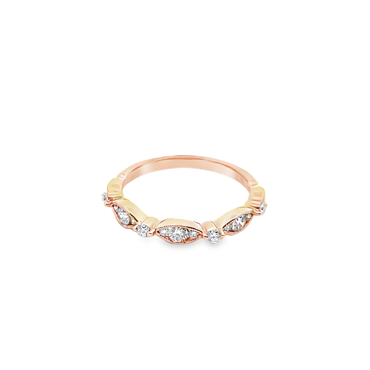 Diamond Vintage Marquise Shaped Halfway Band in 14K Gold