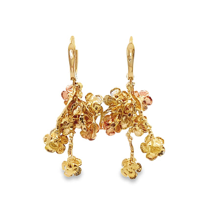 Dangly Flower Earrings in 14K Yellow Gold and Diamonds