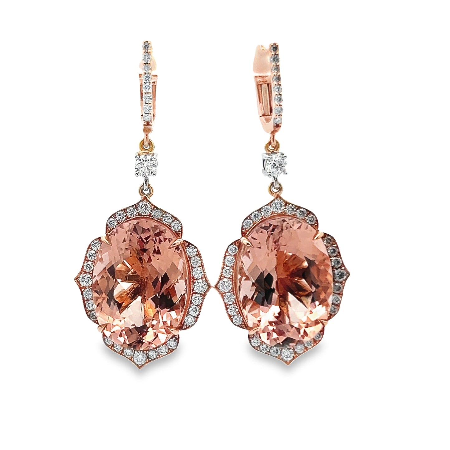 Morganite and Diamond Dangle Earrings in 14K Rose Gold