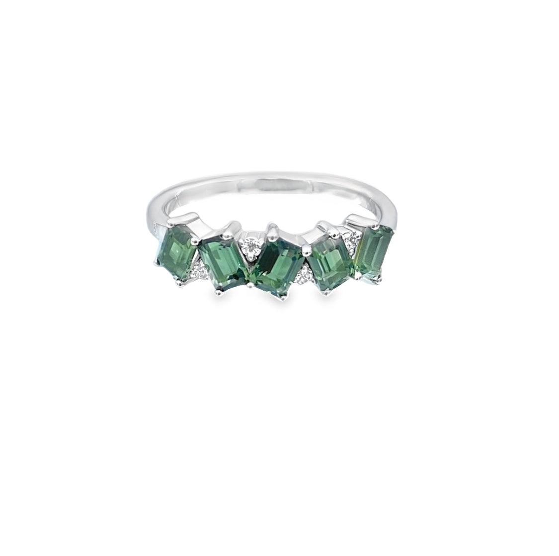 Green Tourmaline and Diamond Ring in 14K White Gold