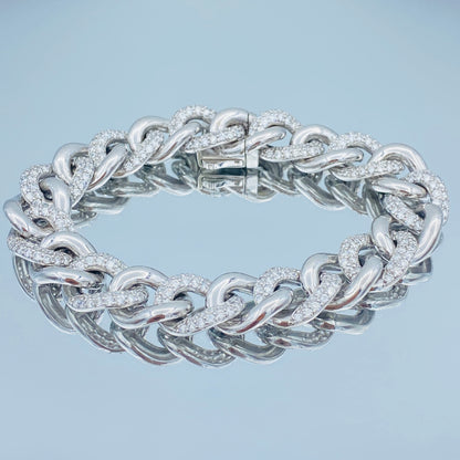 Pave Set Diamond Unisex Cuban Link Bracelet in 14K White Gold - L and L Jewelry