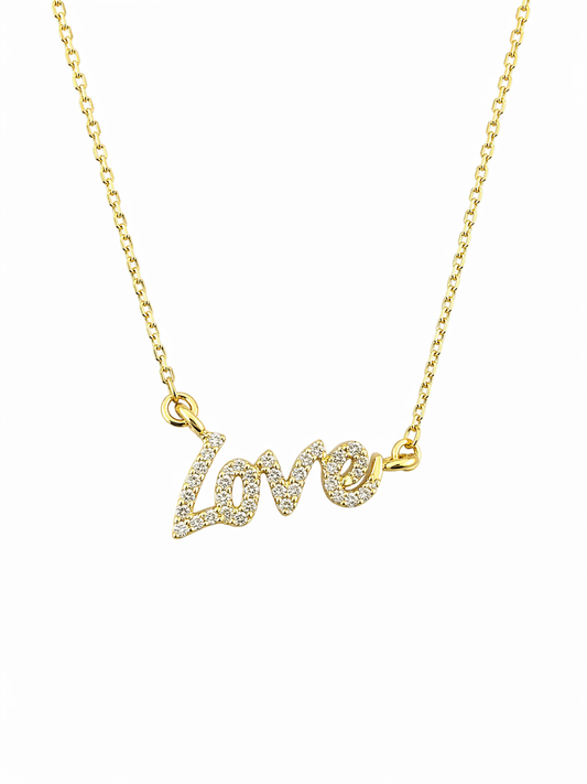 Cursive Love Diamond Pendant in 14K Yellow Gold