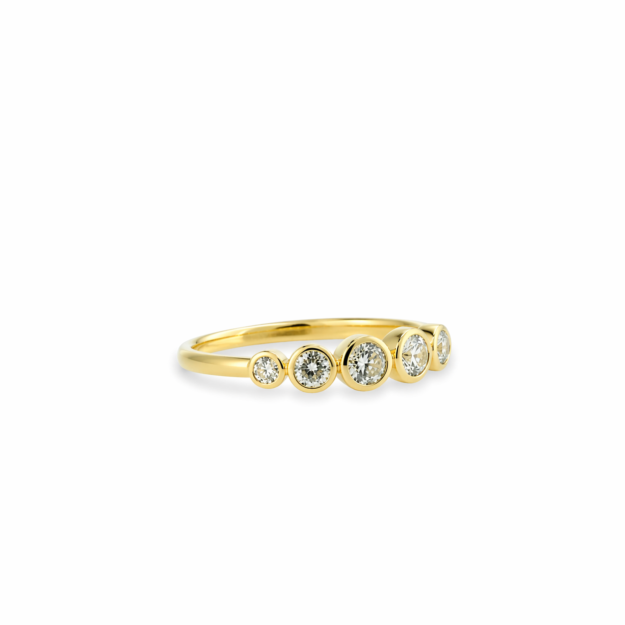 7 Stone Diamond Bezel Set Wedding Band in 14K Yellow Gold