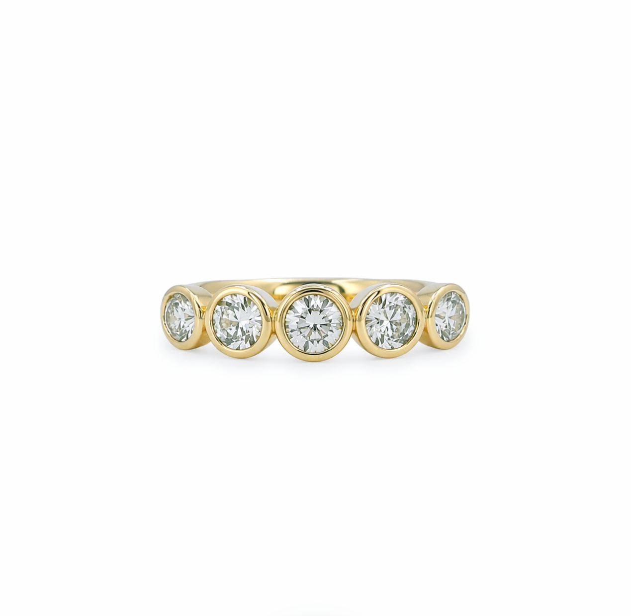 7 Stone Diamond Bezel Set Wedding Band in 14K Yellow Gold