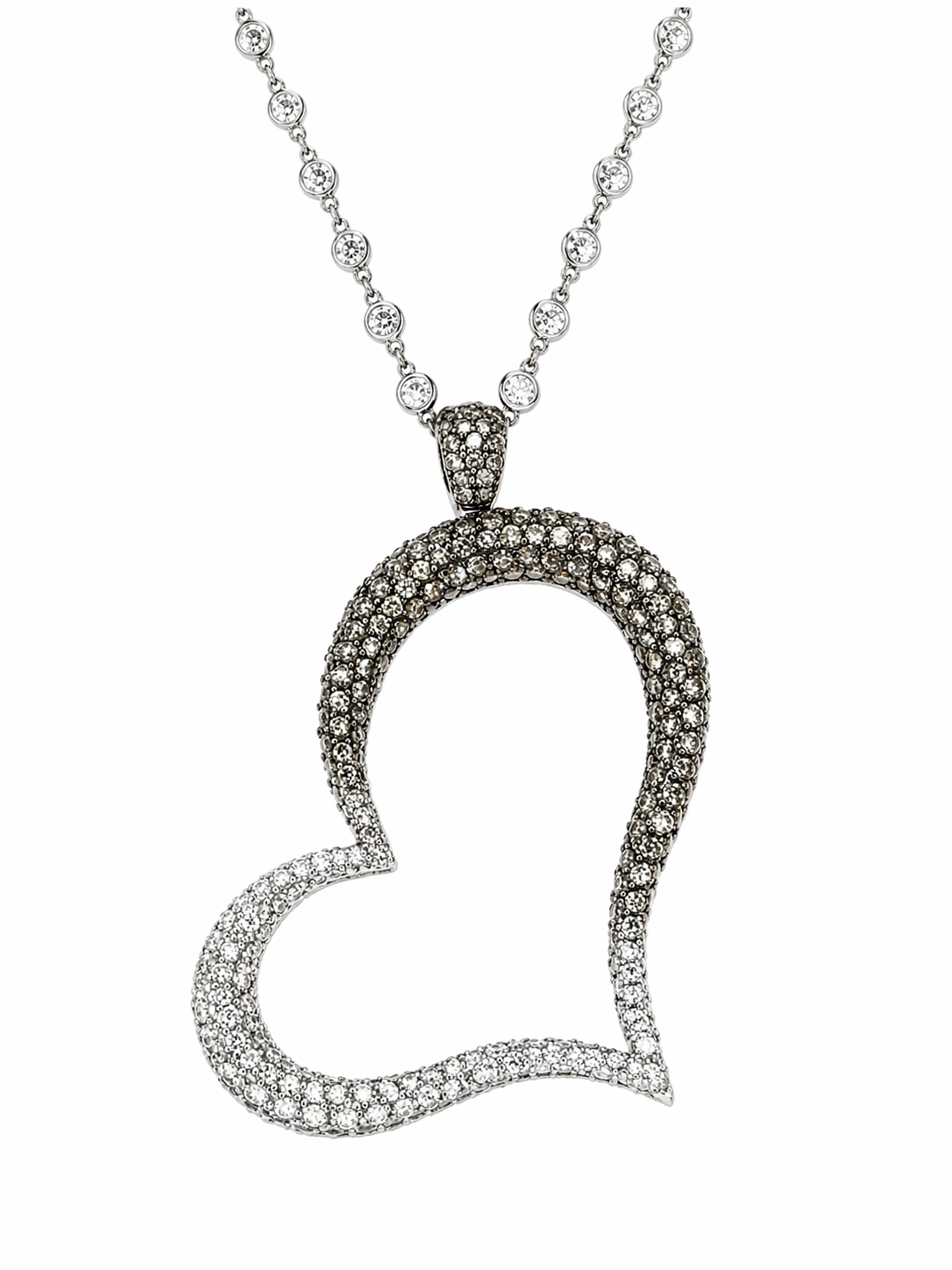 Champagne and Chocolate Diamond Heart Pendant in 14K White Gold and Black Rodium