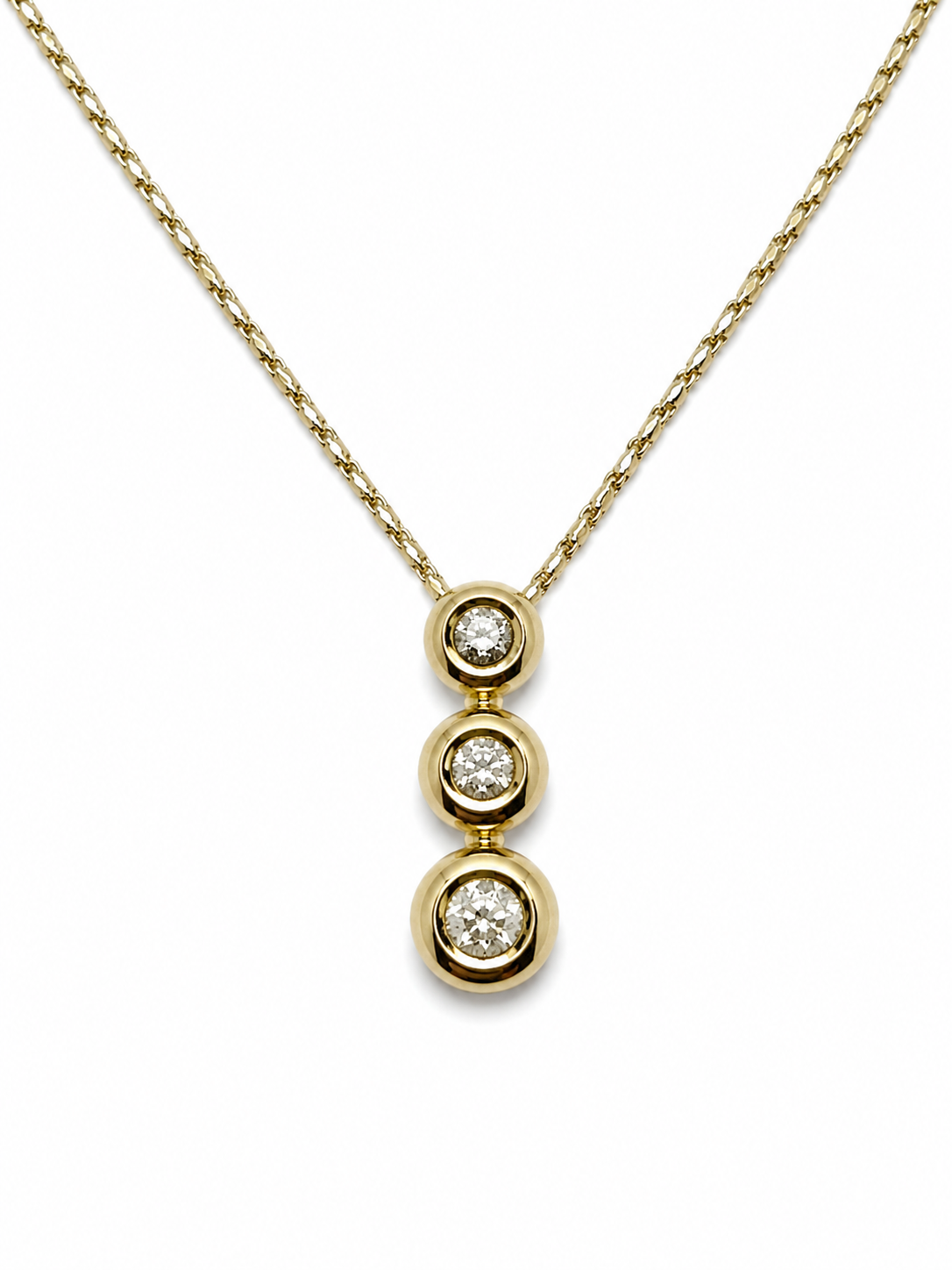 Gradual Three Stone Linear Diamond Bubble Necklace in 14K Yellow Gold