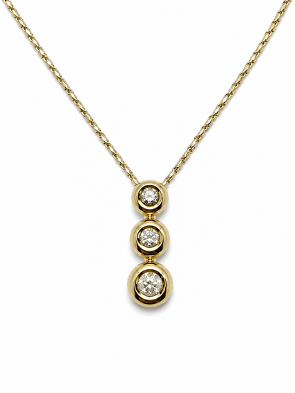Gradual Three Stone Linear Diamond Bubble Necklace in 14K Yellow Gold