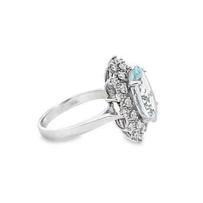 Aquamarine and Diamond Ring in 14K White Gold