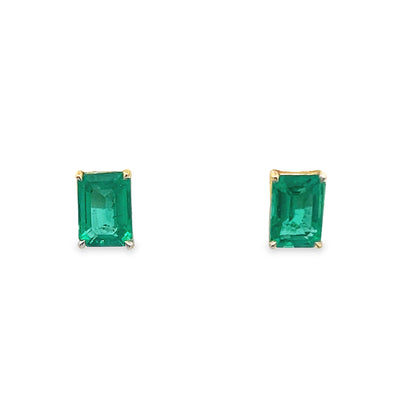 Green Emerald Stud Earrings in 14K Yellow Gold