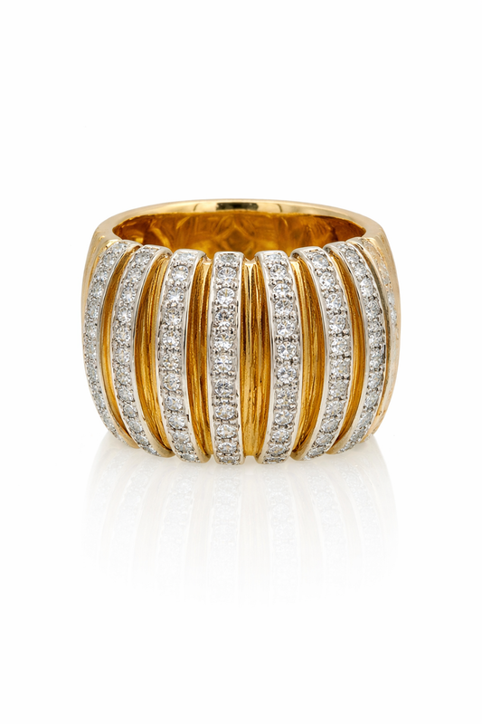 Multi Row Two-Tone Round Brillant-Cut Diamond Statement Ring