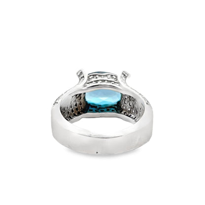 Blue Topaz and Diamond Ring in 14K White Gold