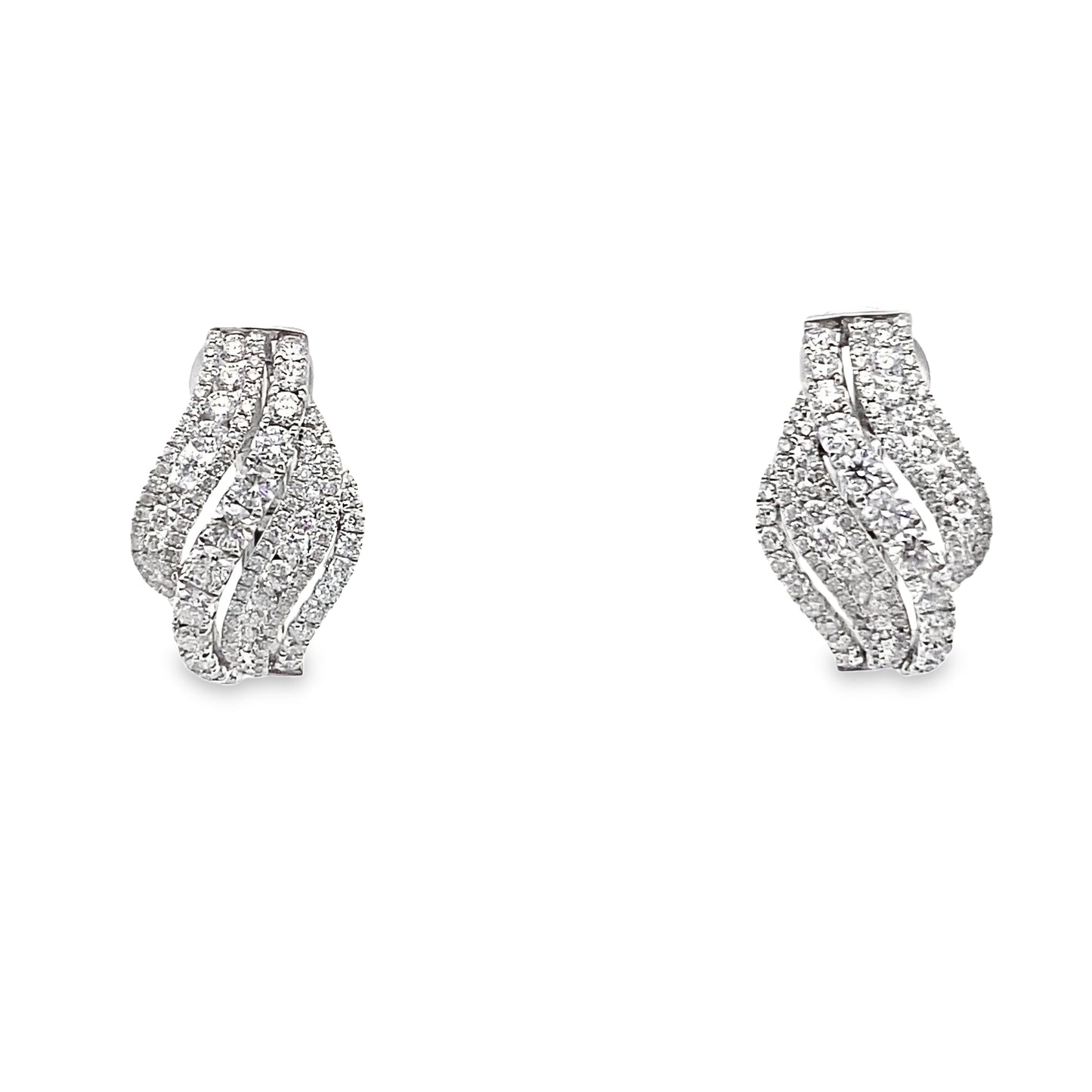 Pave-Set Diamond Omega Back Earrings in 18K White Gold