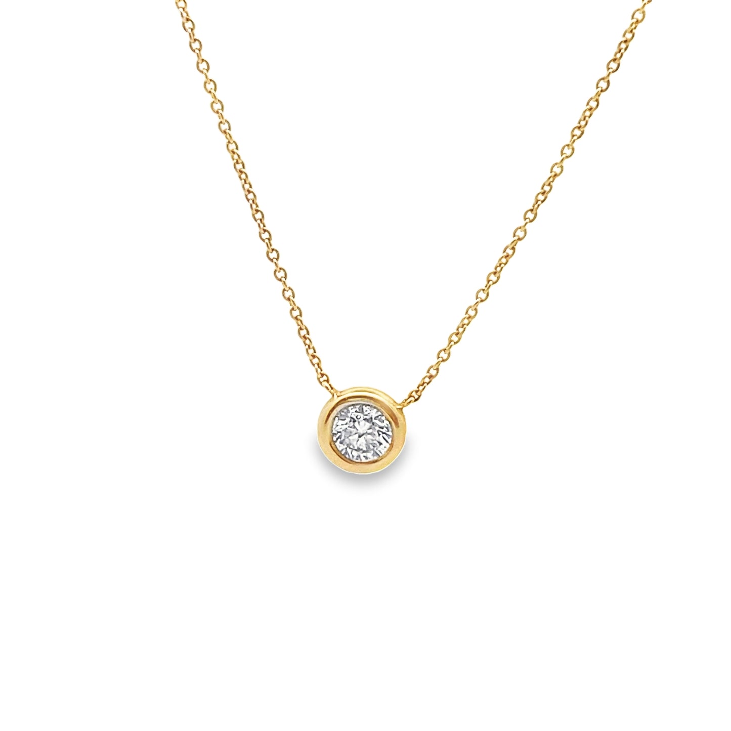 Bezel Set Round Brilliant-Cut Diamond Pendant in 14K Yellow Gold