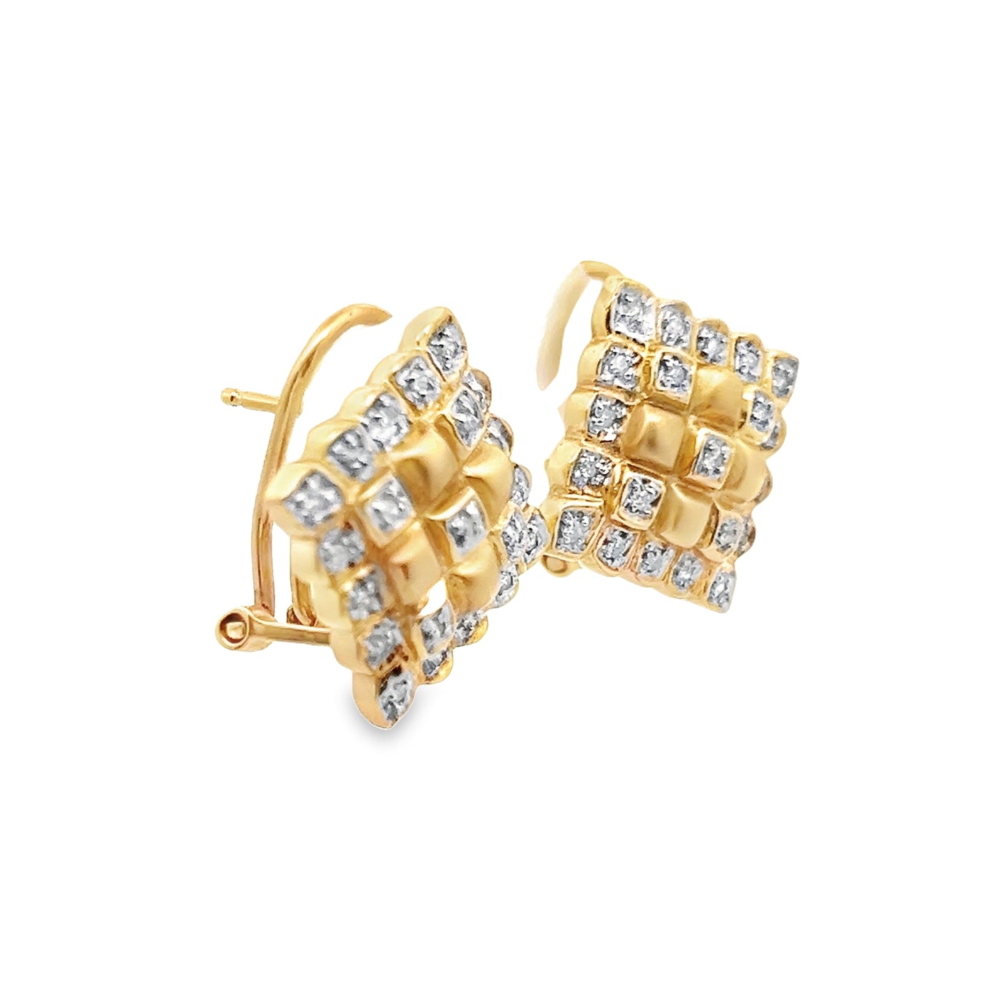 Square Diamond Lever Back Earrings in 14K Yellow Gold