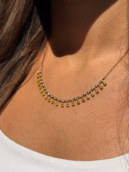 Pear Cut Yellow Diamond Necklace in 14K Yellow Gold
