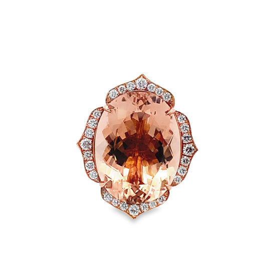 Vintage Look Morganite and Diamond Statement Ring in 14K Rose Gold