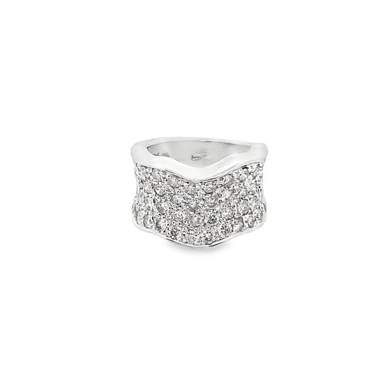 Wide Statement Pave Setting Diamond Ring in 14K White Gold