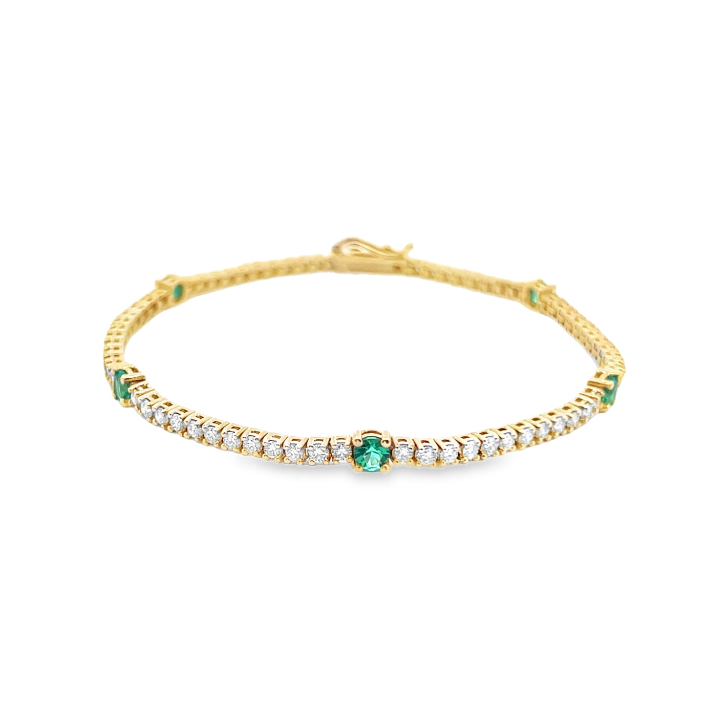 Alternating Round Diamond and Emerald Tennis Bracelet in 14K Yellow Gold