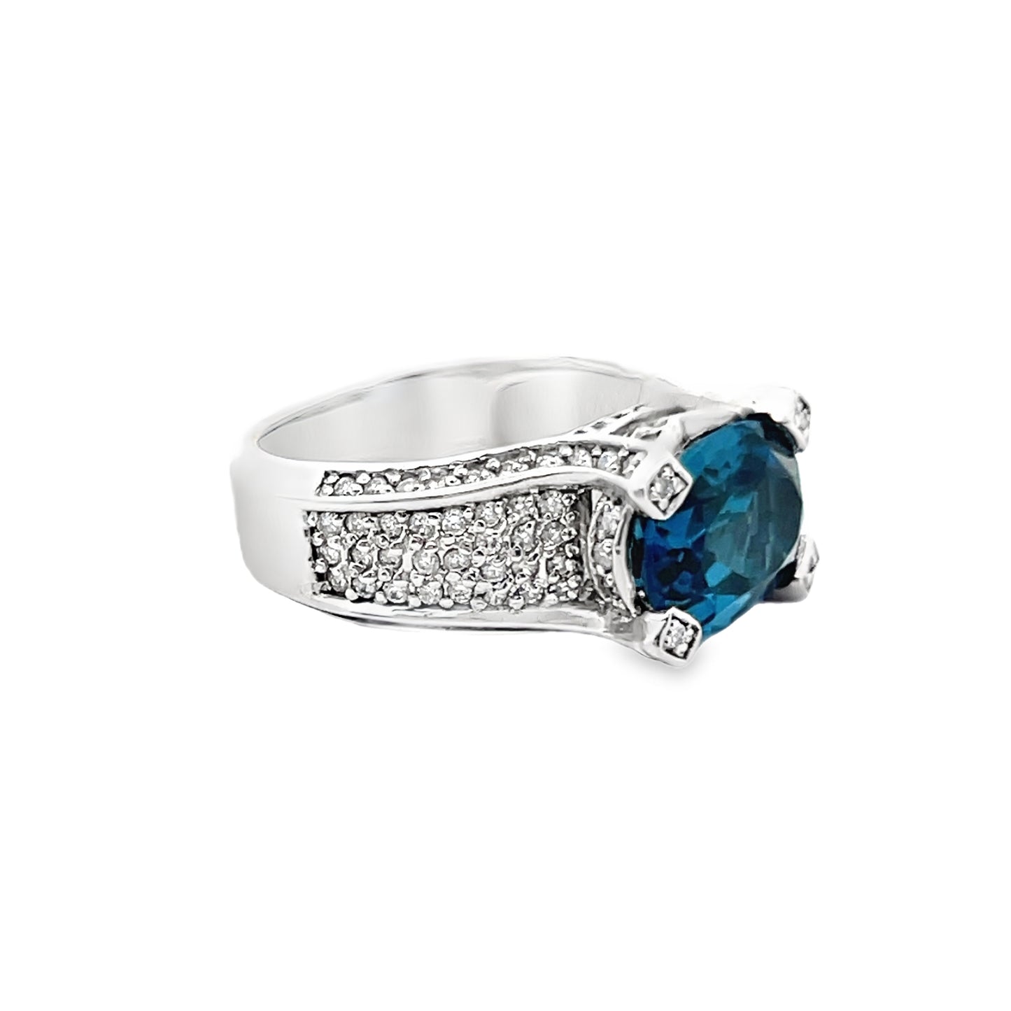 Blue Topaz and Diamond Ring in 14K White Gold