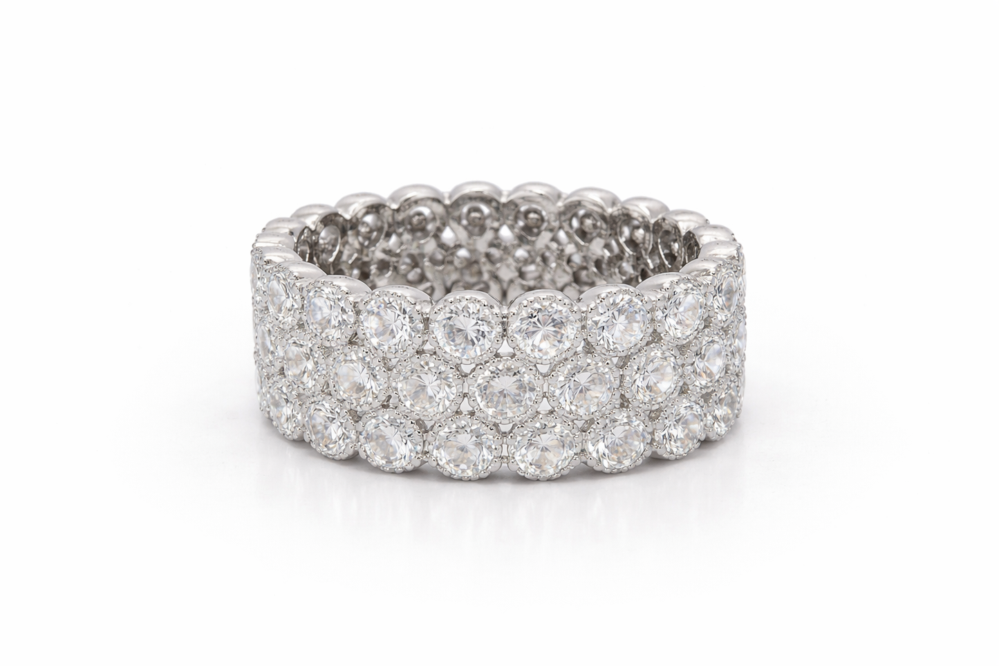 Three Row Bezel-Set Diamond Ring in 14K White Gold