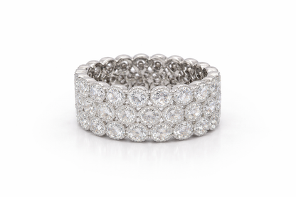 Three Row Bezel-Set Diamond Ring in 14K White Gold