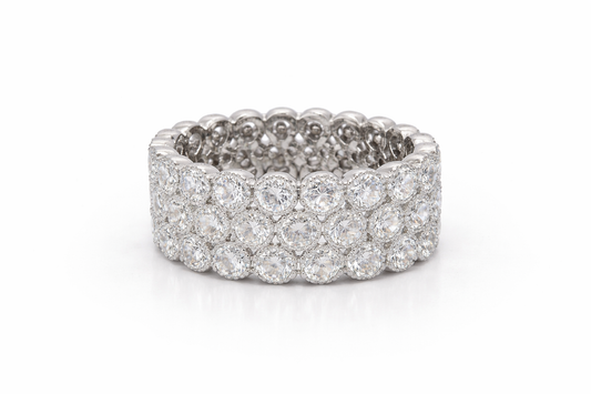 Three Row Bezel-Set Diamond Ring in 14K White Gold