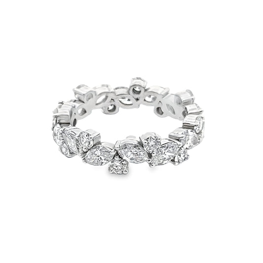 Alternating Maquise-Cut and Round Brilliant-Cut Diamond Eternity Ring in Platinum