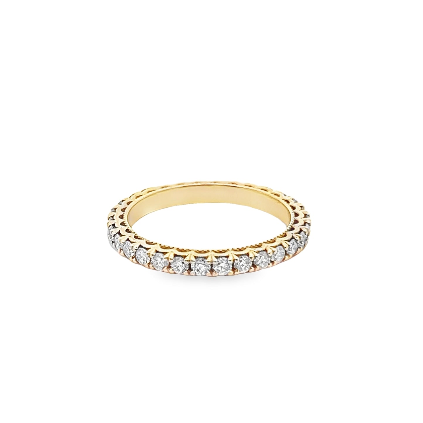 Milgrain Filigree Round-Cut Thin Diamond Eternity Ring in 14K Yellow Gold