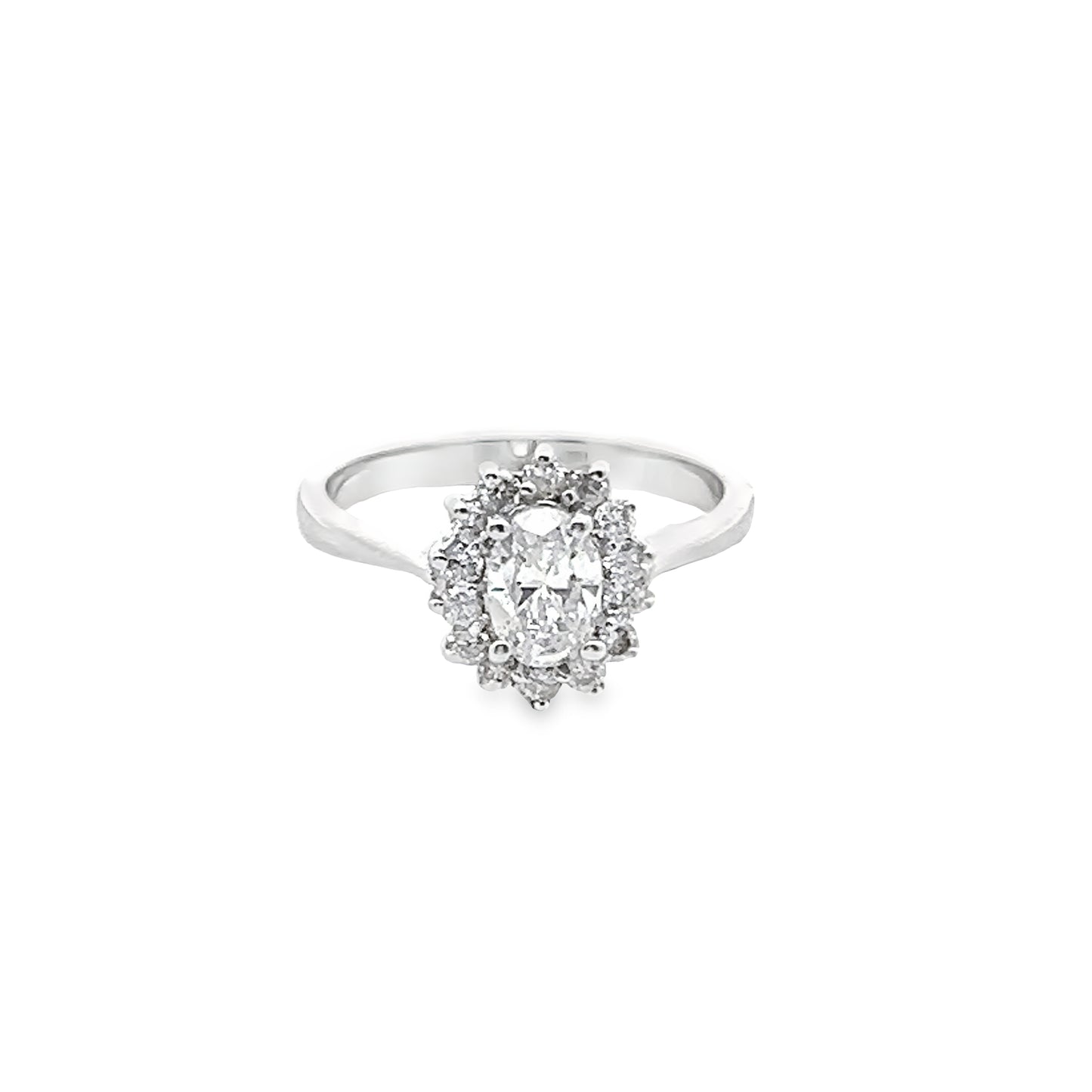 Diamond Oval-Cut Ring with Diamond Halo in 14k White Gold