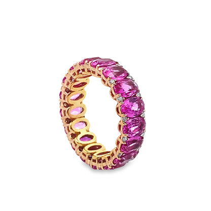 Pink Sapphire and Diamond Eternity Ring in 18K Yellow Gold