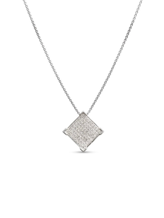 Pave Diamond Square Pendant in 14K White Gold