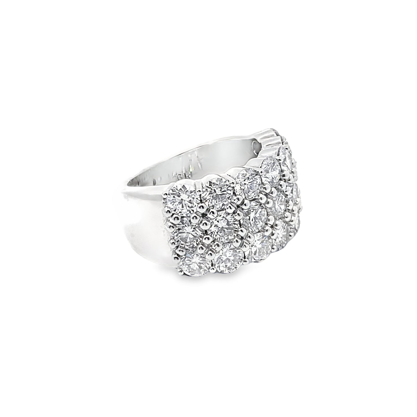 Three Row Round-Cut Diamond Statement Ring in Platinum