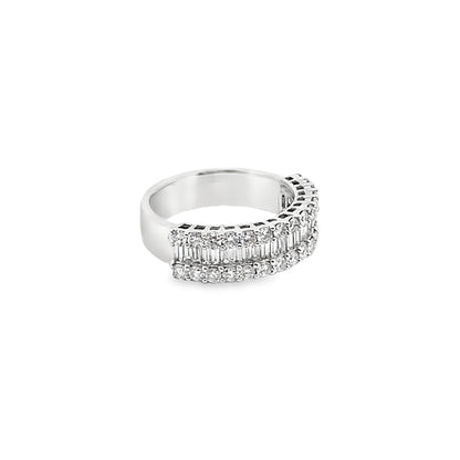 Channel Set Baguette-Cut and Round-Cut Diamonds Ring in 14K White Gold