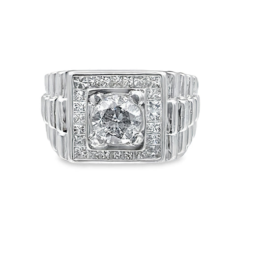 Men's Diamond Ring In 18K White Gold