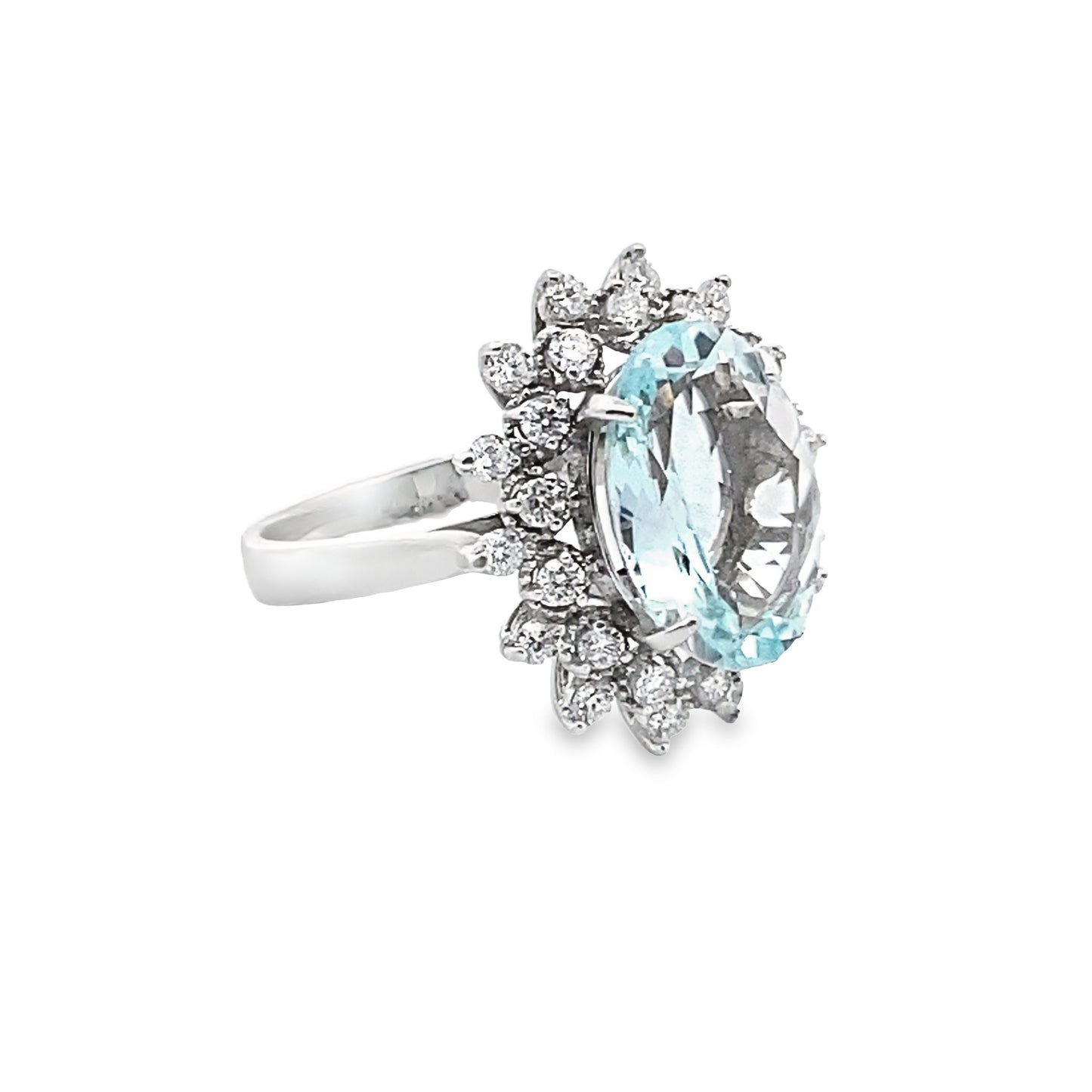 Aquamarine and Diamond Ring in 14K White Gold