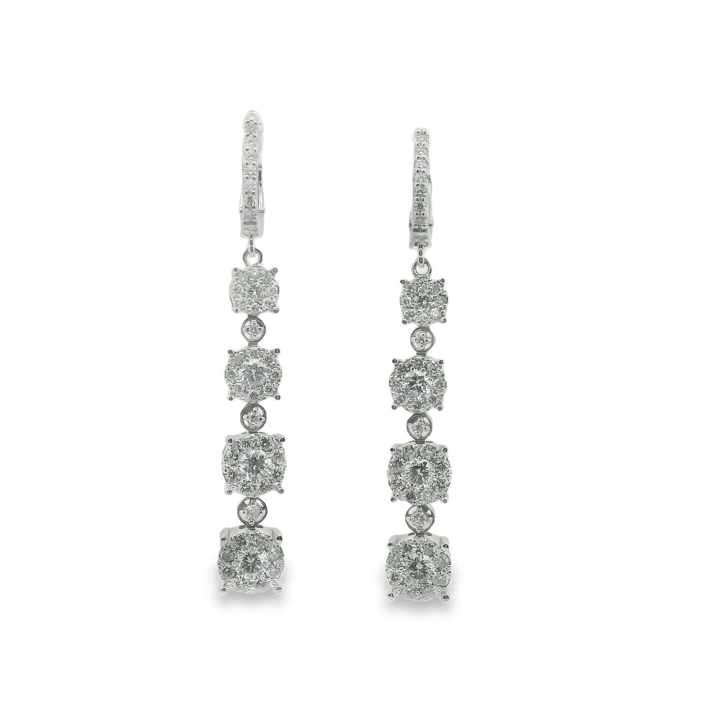 Round Cut Halo Diamond Dangle Earrings 14K White Gold