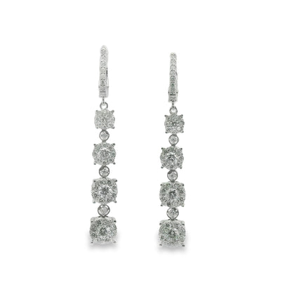 Round Cut Halo Diamond Dangle Earrings 14K White Gold