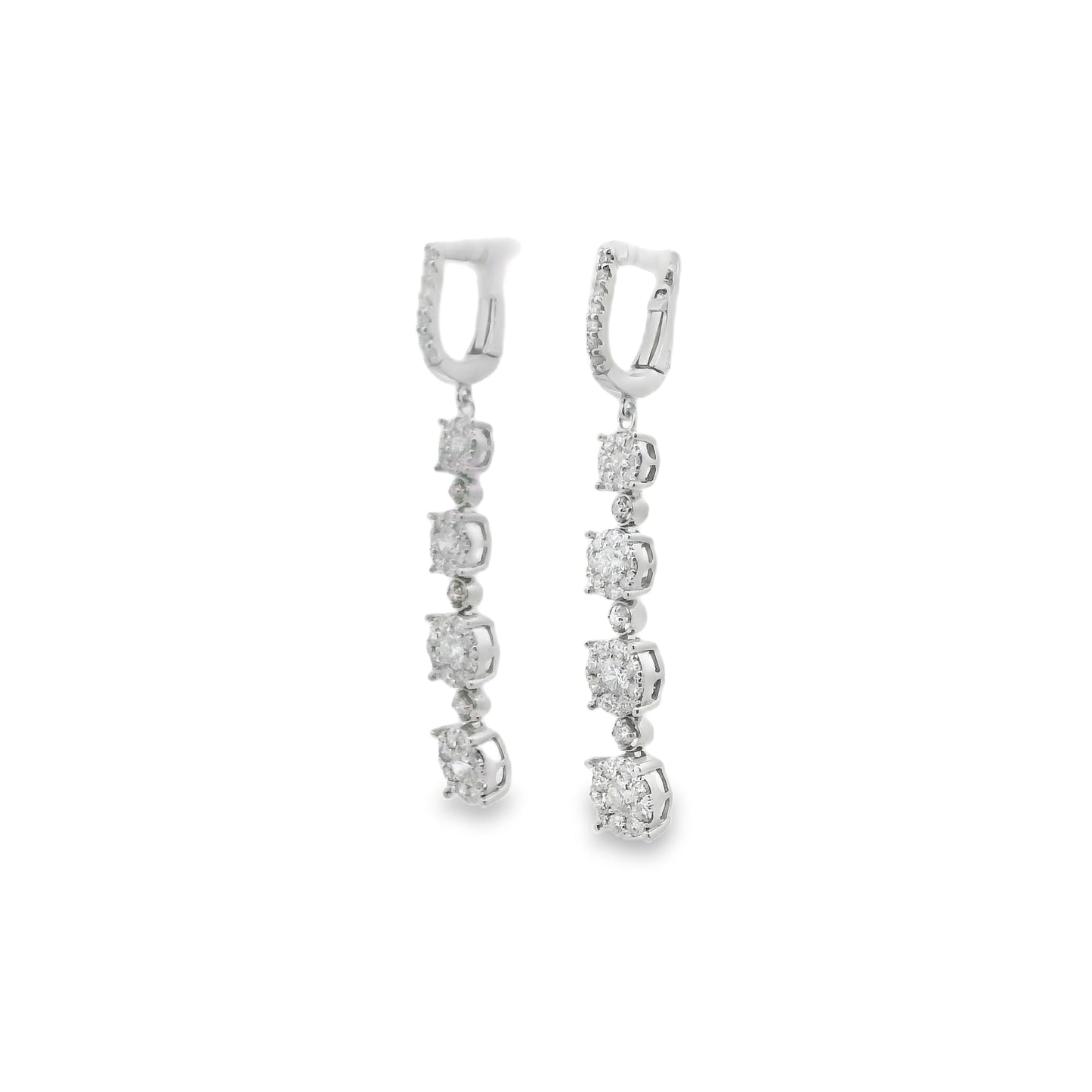 Round Cut Halo Diamond Dangle Earrings 14K White Gold