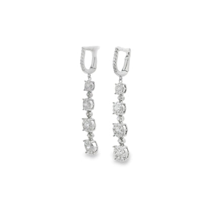 Round Cut Halo Diamond Dangle Earrings 14K White Gold