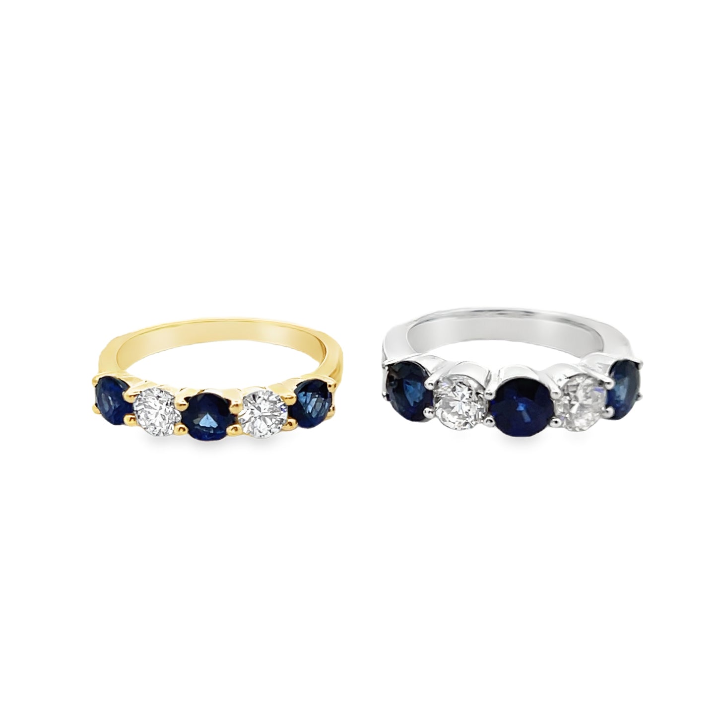 Five-Stone Halfway Round-Cut Sapphire, Ruby and Diamond Ring in 14K Gold