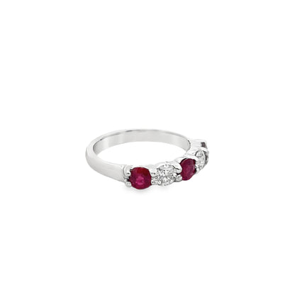 Five-Stone Halfway Round-Cut Sapphire, Ruby and Diamond Ring in 14K Gold