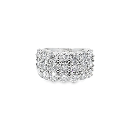 Three Row Round-Cut Diamond Statement Ring in Platinum