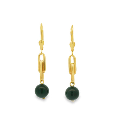Black Onyx Beaded Link Earring in 18K Yellow Gold