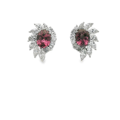Diamond & Tourmaline Floral Earrings in 14K White Gold