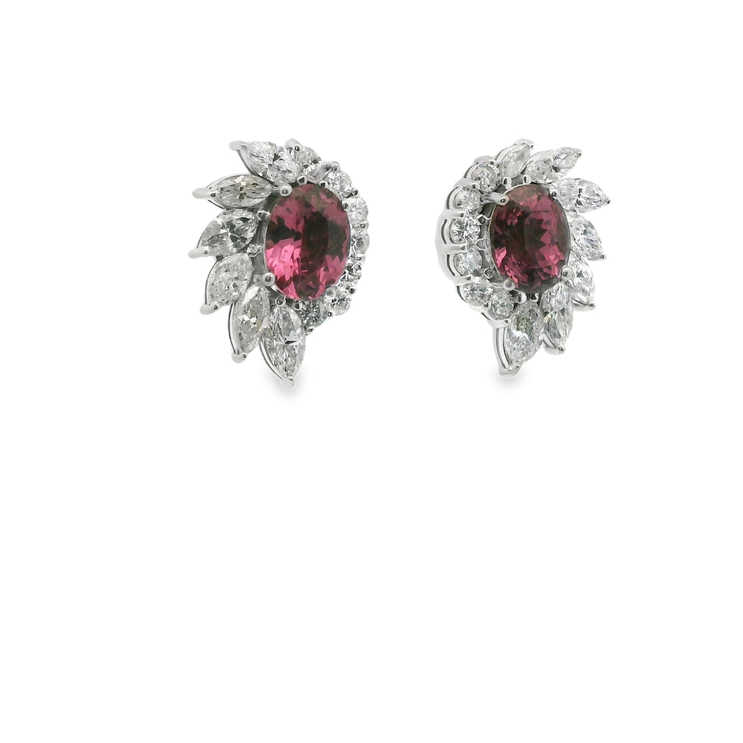 Diamond & Tourmaline Floral Earrings in 14K White Gold