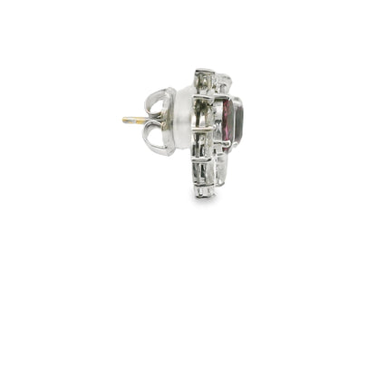 Diamond & Tourmaline Floral Earrings in 14K White Gold