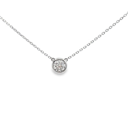 Bezel Set Round Brilliant-Cut Diamond Pendant in 14K White Gold