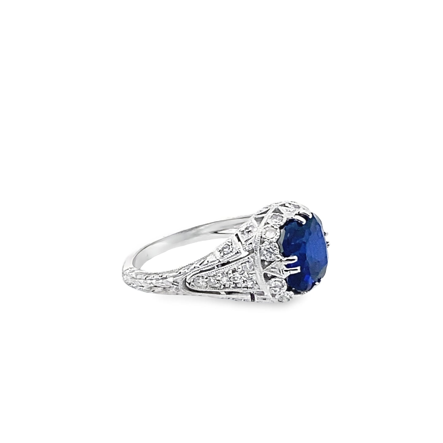 Cushion-Cut Sapphire and Diamond Ring in Platinum