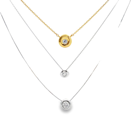 Full Bezel-Set Solitaire Round-Cut Diamond Pendant in 14K Gold