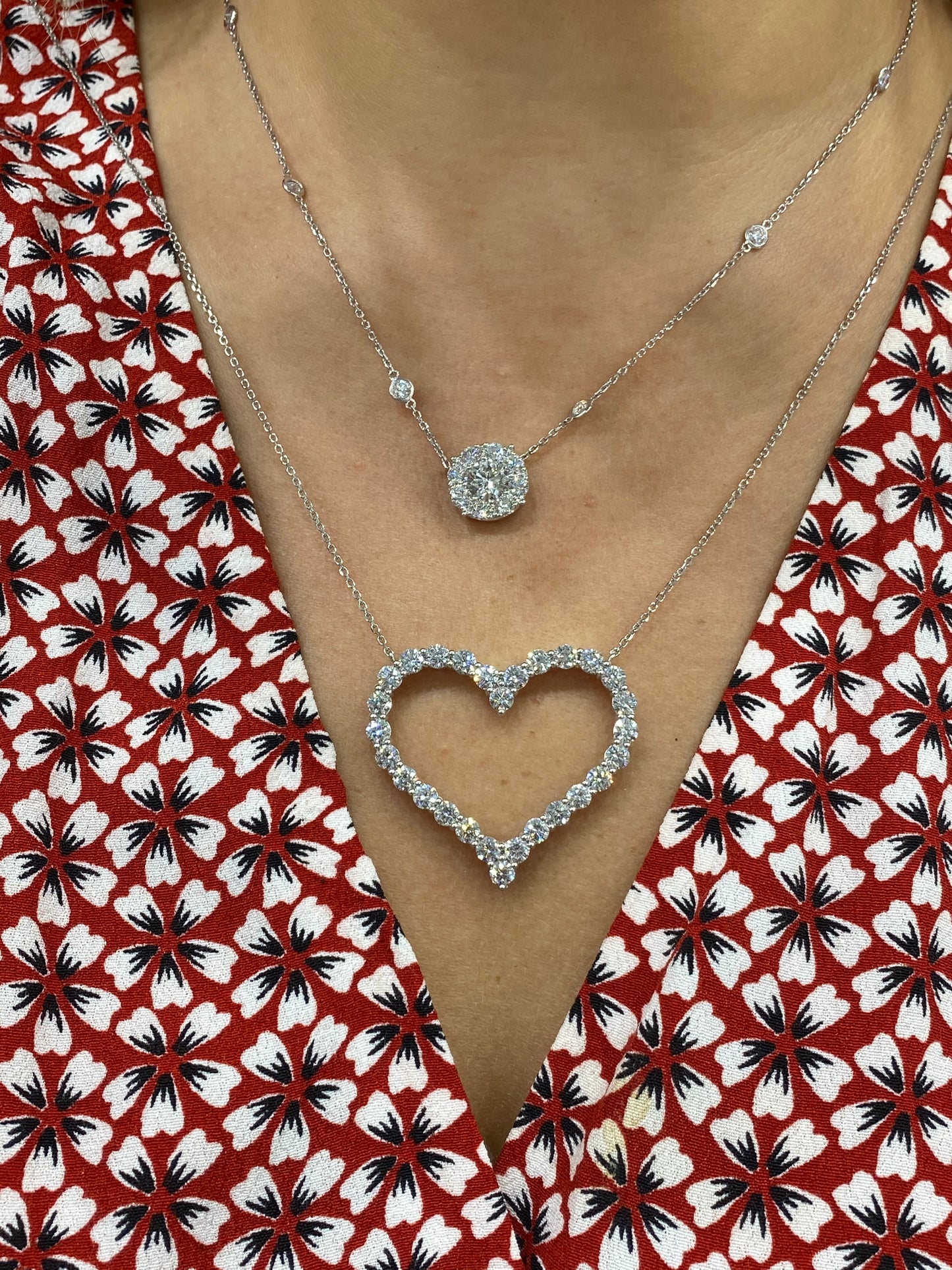 Heart Shape Diamond Pendant Necklace in 14K White Gold